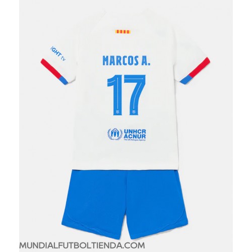 Camiseta Barcelona Marcos Alonso #17 Segunda Equipación Replica 2023-24 para niños mangas cortas (+ Pantalones cortos)